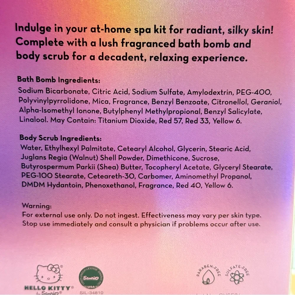 Hello Kitty Silky Skin Spa with rosy strawberry sugar body scrub & 3D bath bomb